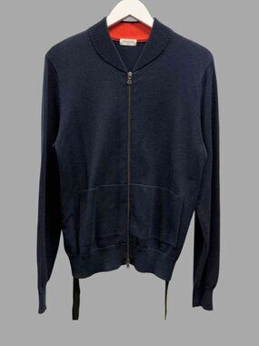 DRIES VAN NOTEN Dark Navy Cotton Belted Zip Up Cardigan Sz M